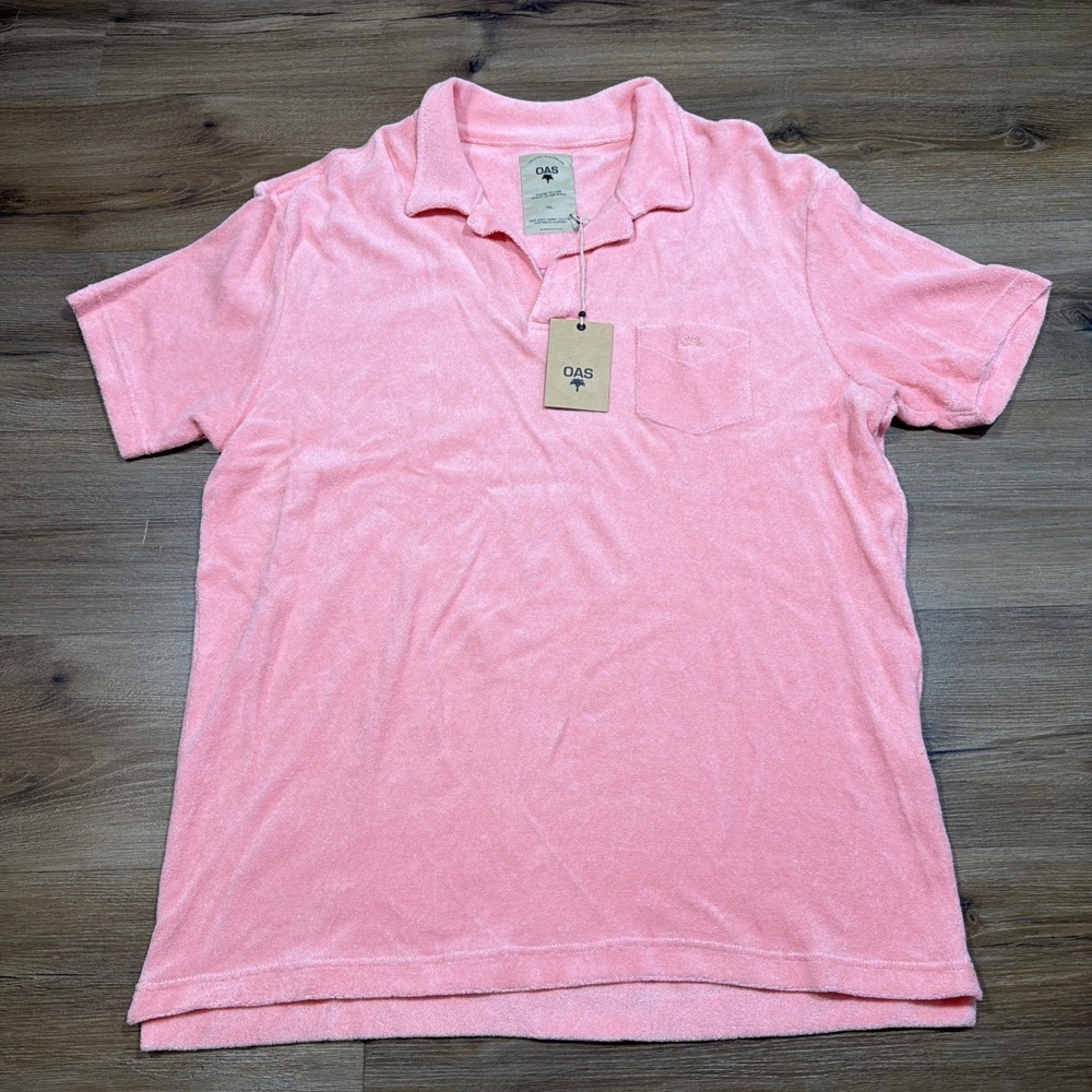 NWT OAS Polo Shirt Mens XL Pink Soft Terry Cotton Short Sleeve Pocket Solid New